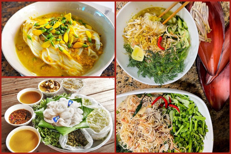 Num Banh Chok (Fish Curry Noodle Soup) in Cambodia
